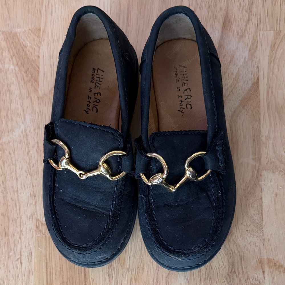 Italian Navy Little Boys Loafers with Gold Accent